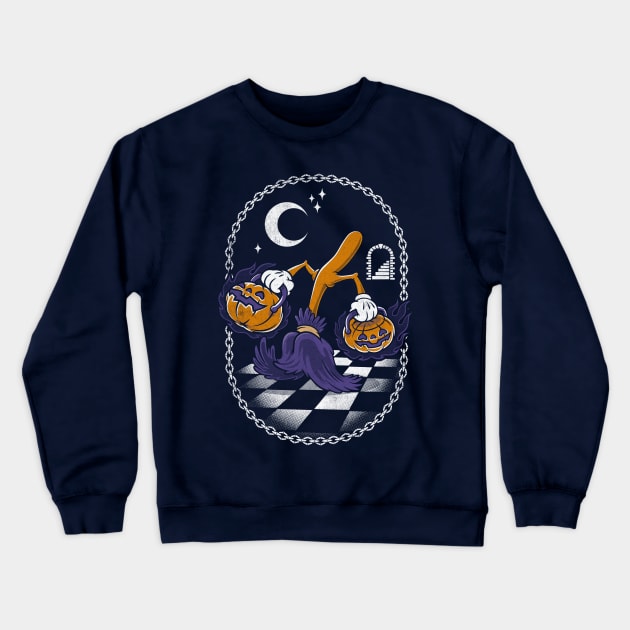 Witches Broom & Pumpkins - Goth Halloween Design Crewneck Sweatshirt by Nemons